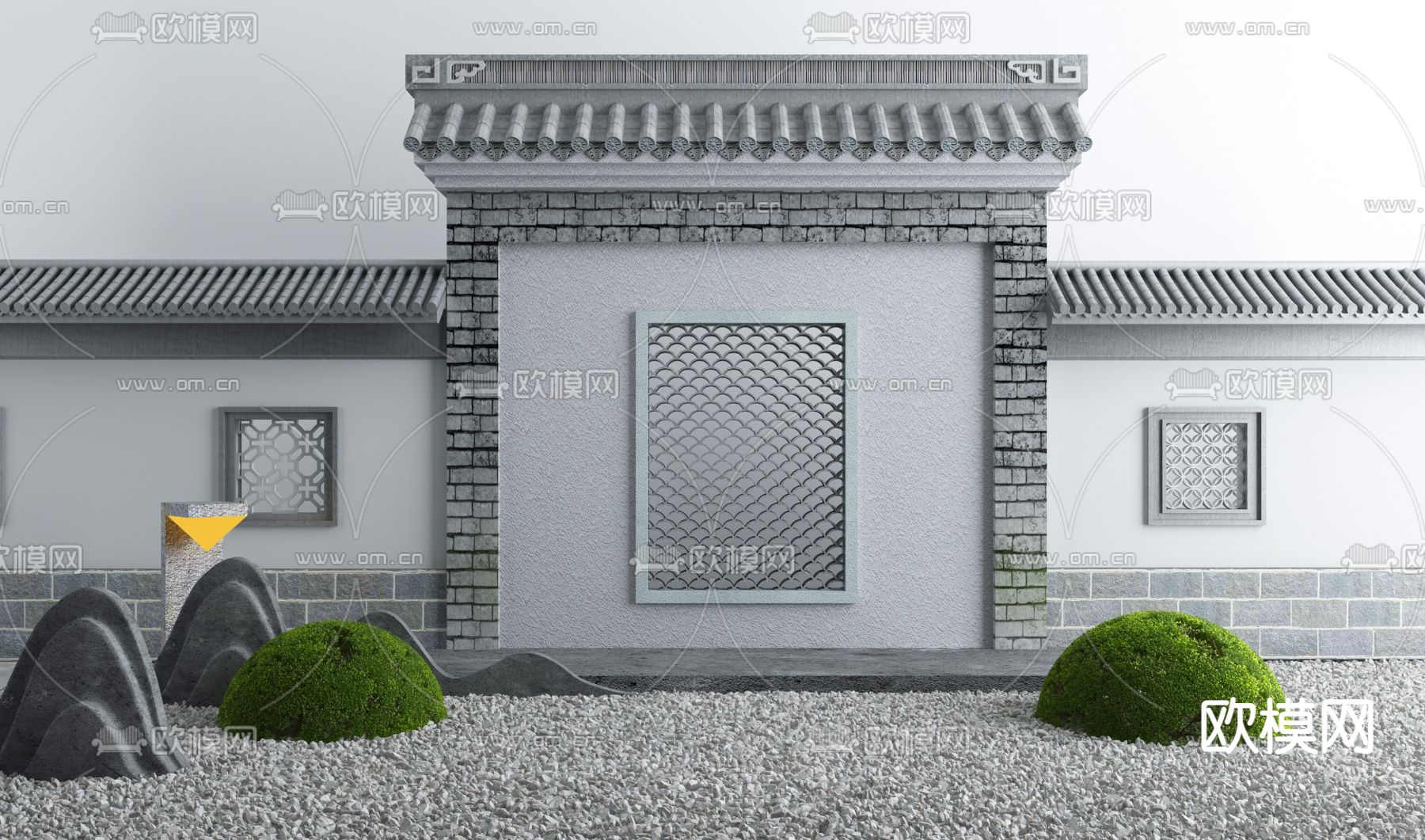 新中式庭院景观牌坊小品3d模型下载