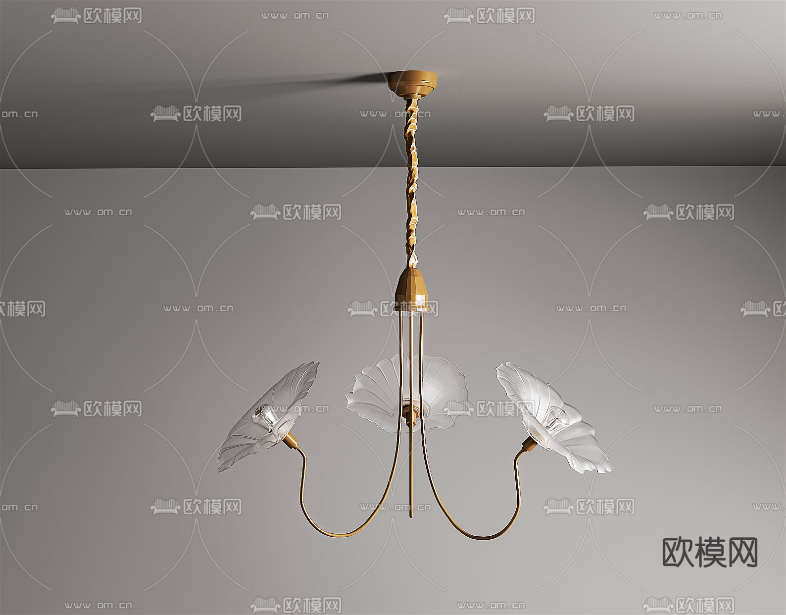 美式玻璃多头吊灯3d模型下载（渲染图2）
