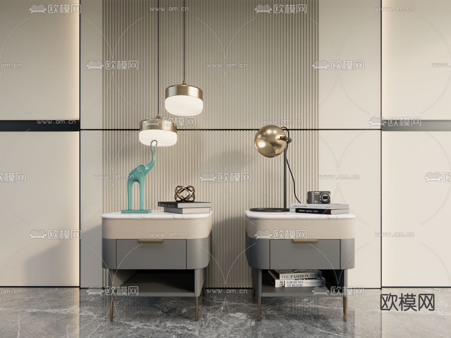 现代轻奢床头柜su模型下载（渲染图1）