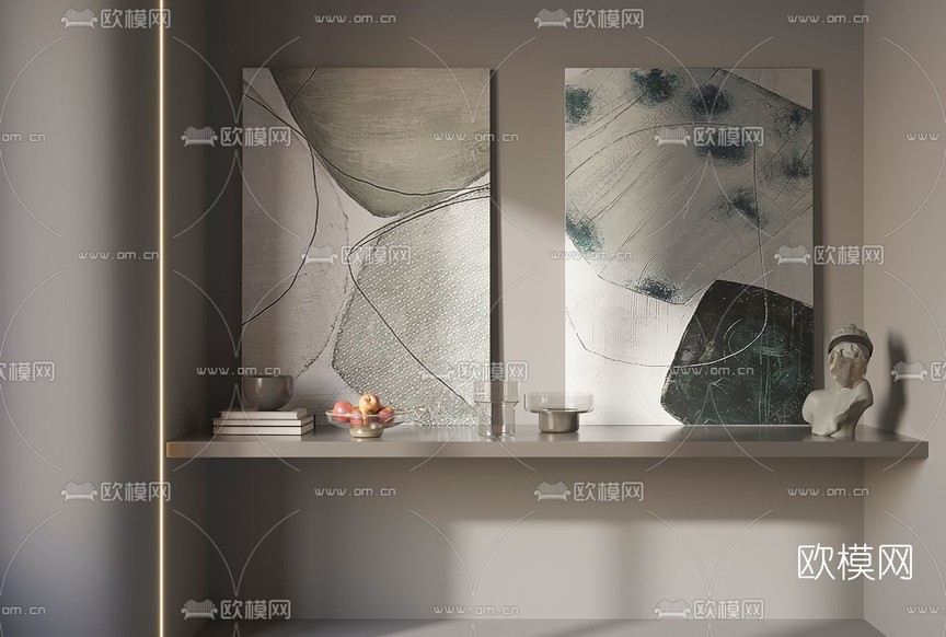 侘寂抽象装饰挂画3d模型下载