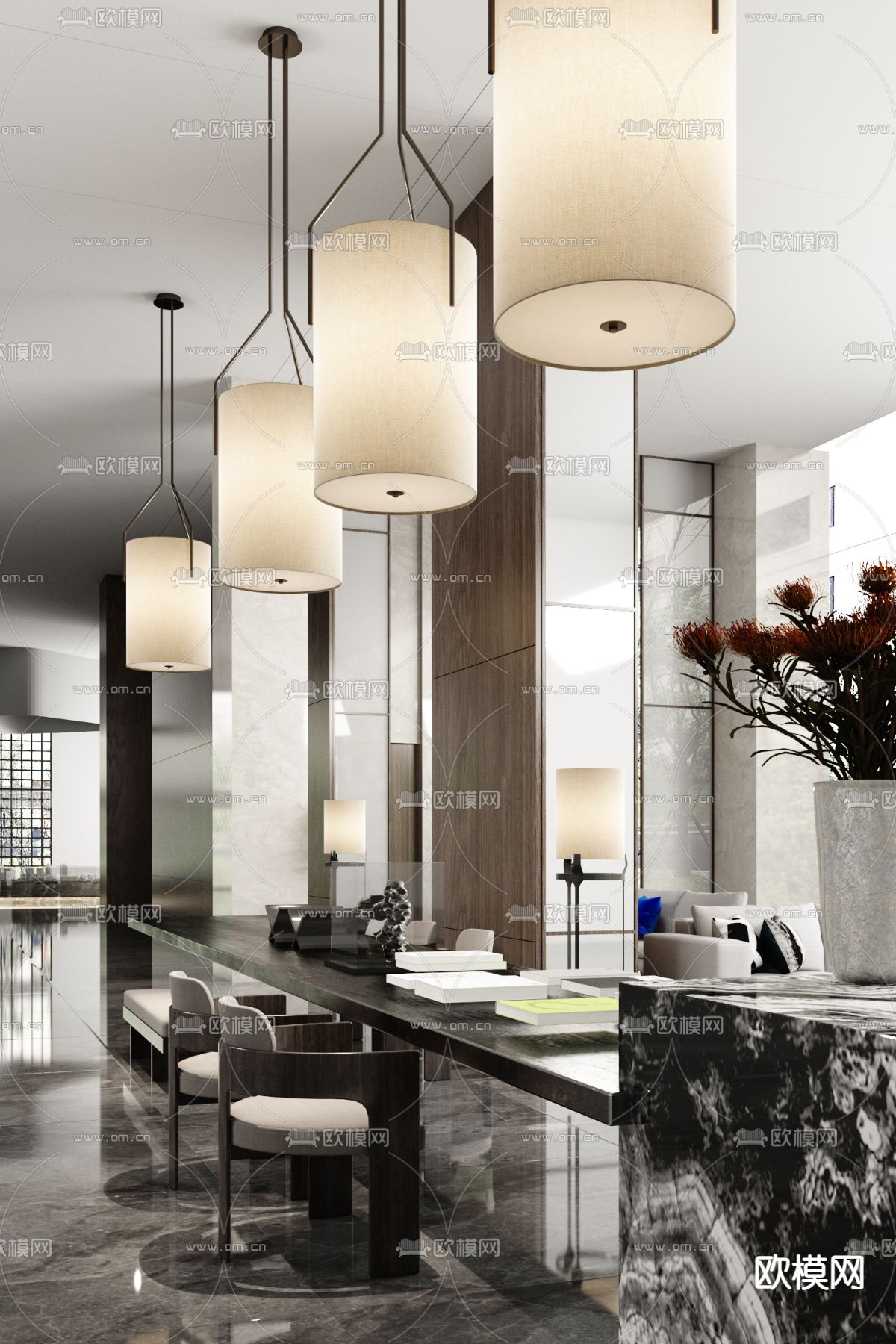 李益中设计 新中式售楼处洽谈区3d模型下载