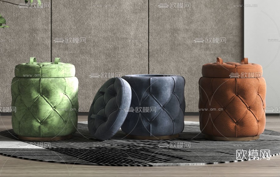 简欧绒布凳子3d模型下载
