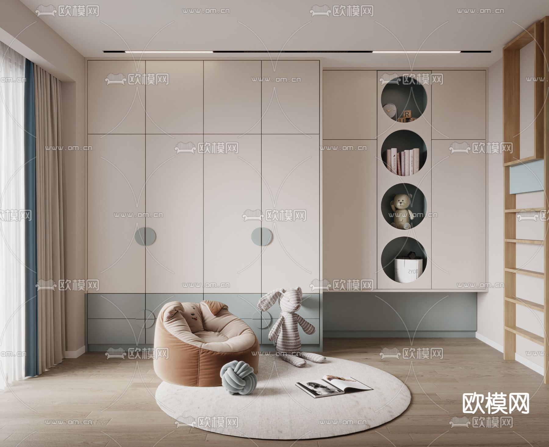 北欧一体式儿童衣柜3d模型下载