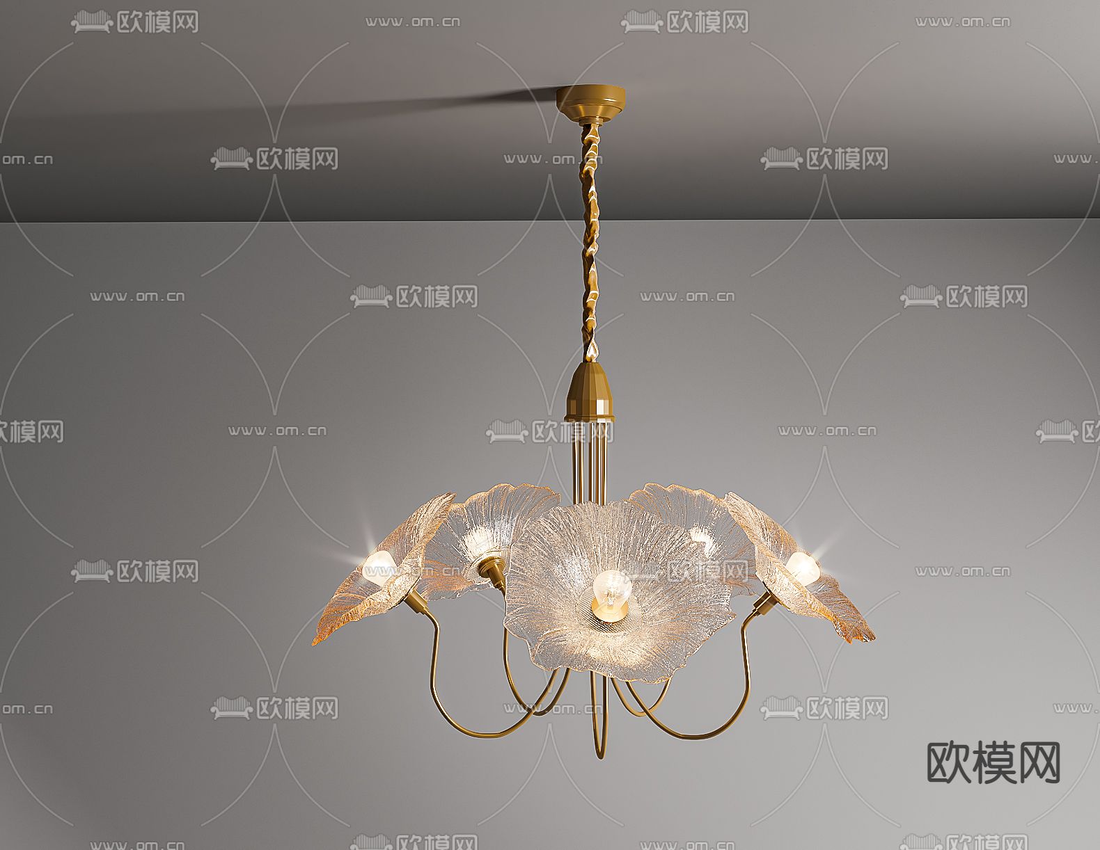 美式玻璃多头吊灯3d模型下载（渲染图4）