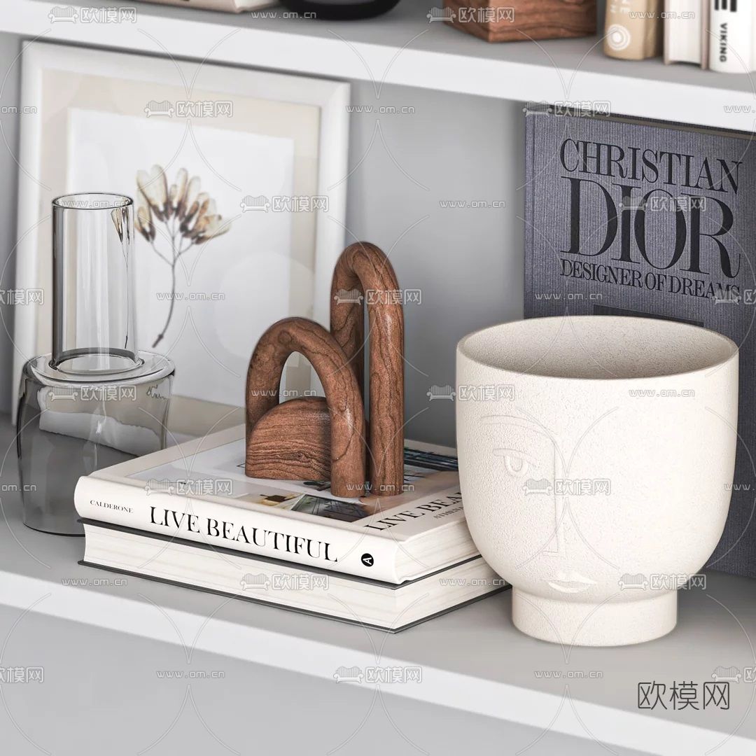 北欧花瓶书籍器皿摆件3d模型下载（渲染图4）