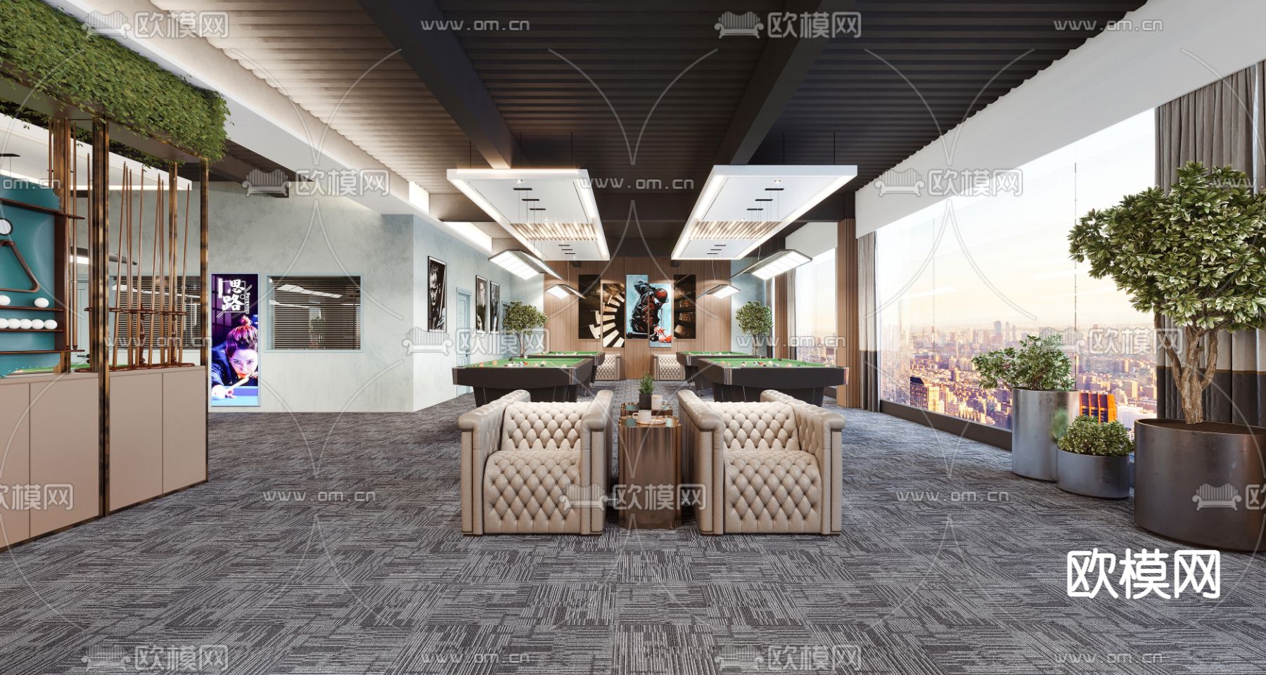 工业风桌球台球馆3d模型下载（渲染图2）