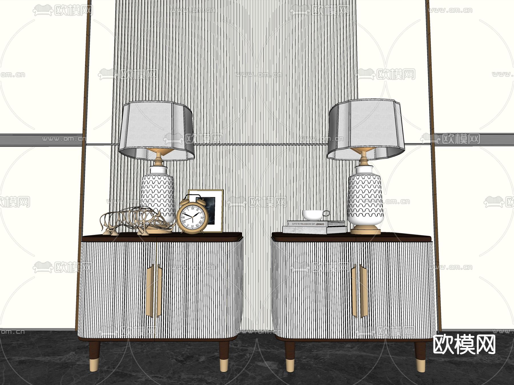 现代轻奢床头柜su模型下载（渲染图2）