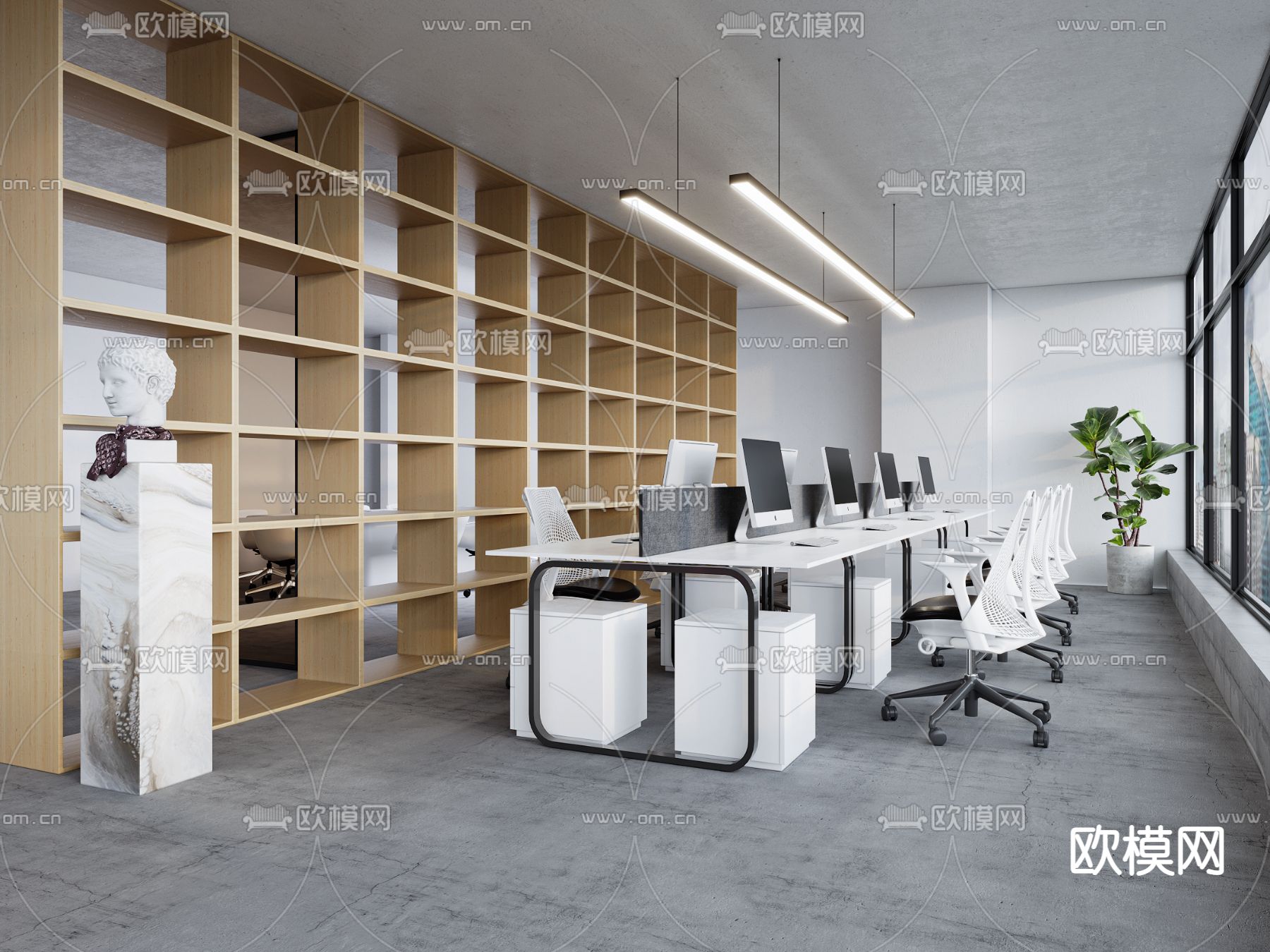 现代开放式办公区3d模型
