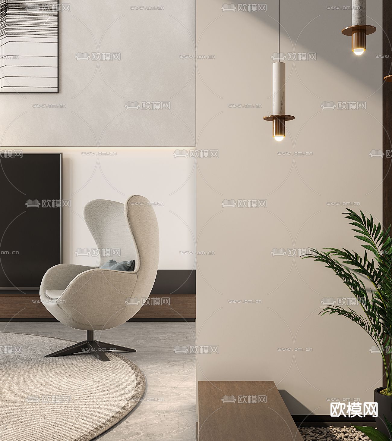 现代别墅轻奢客厅3d模型下载（渲染图2）