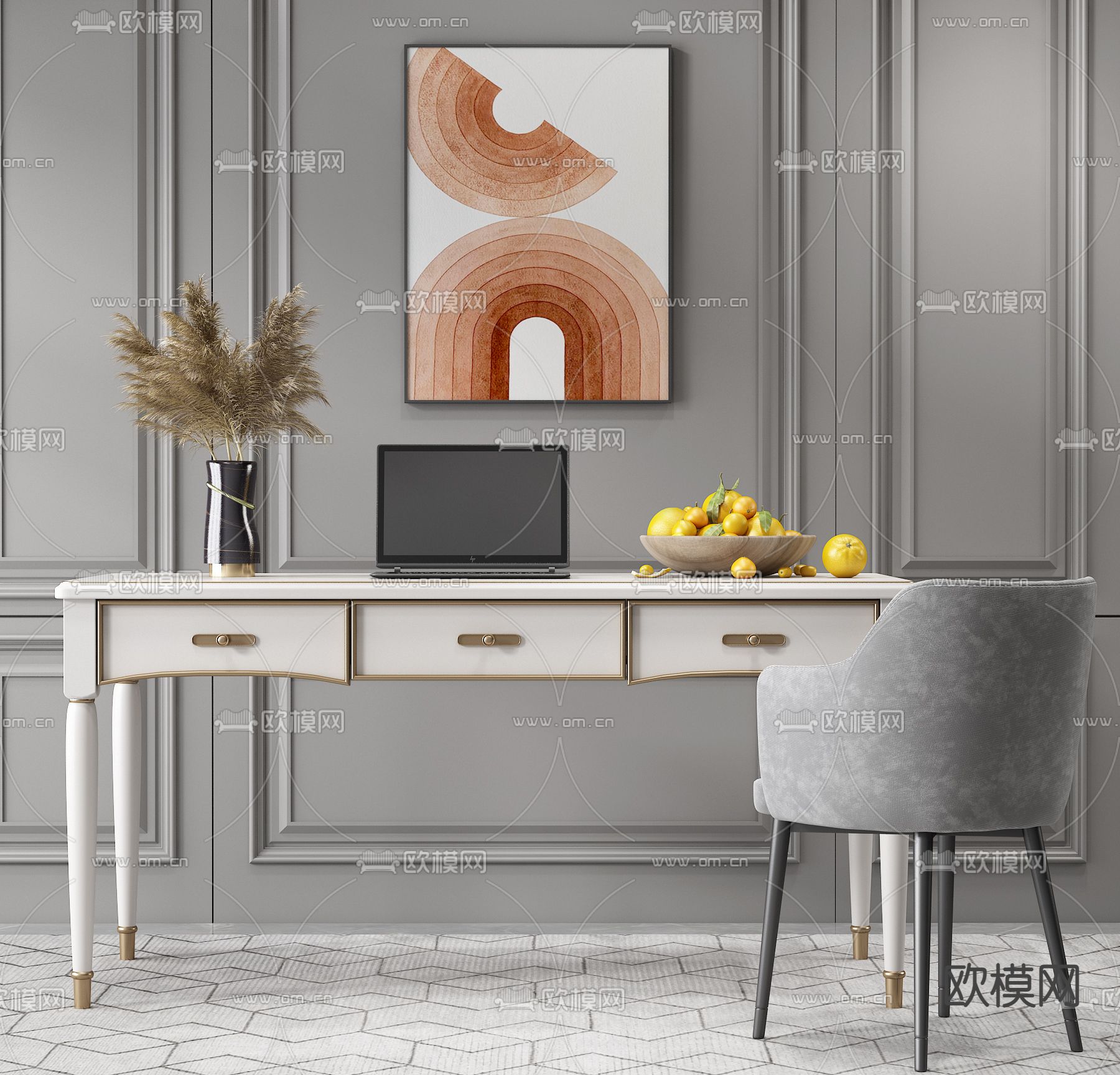 现代轻奢书桌椅3d模型下载