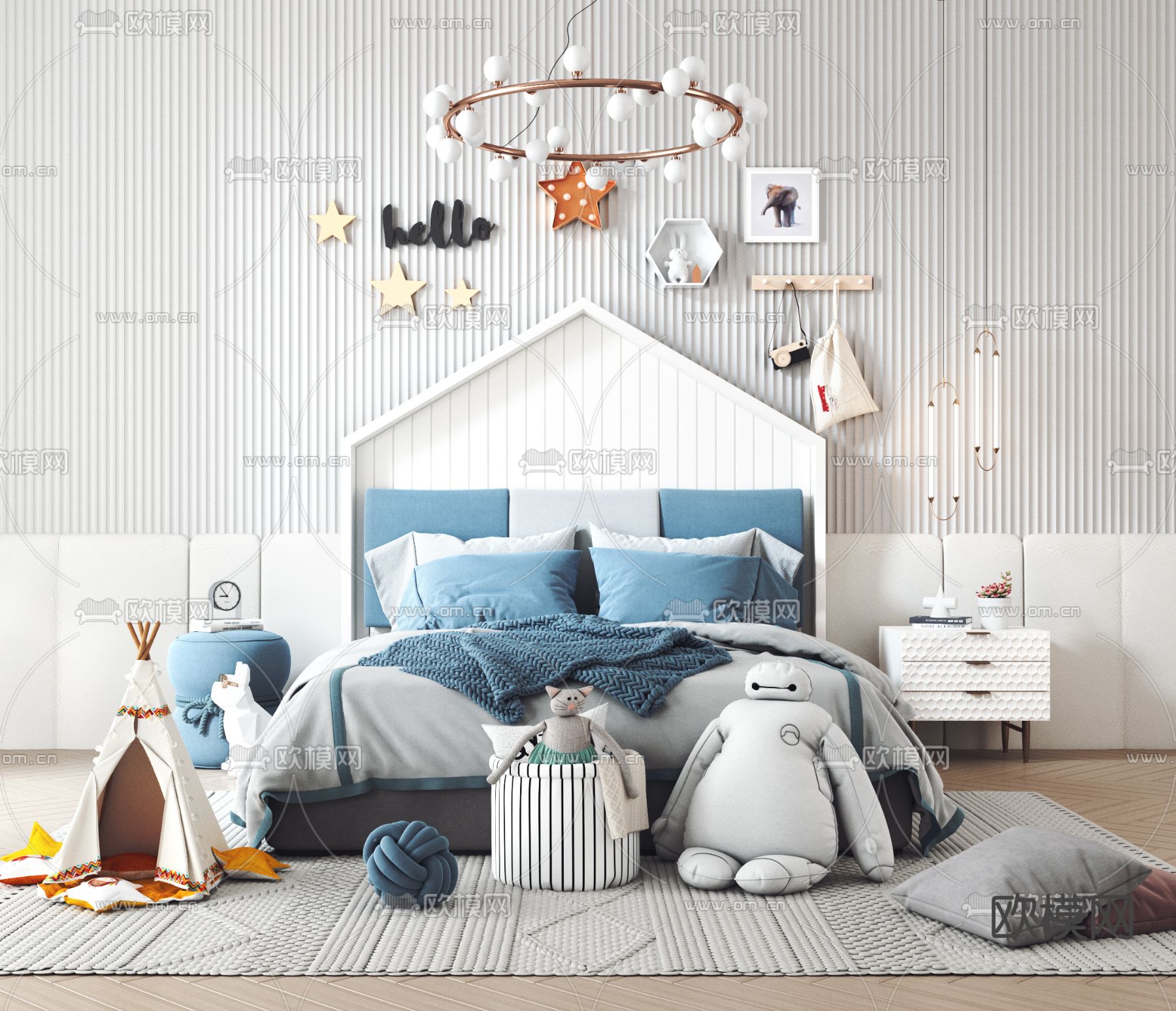 北欧实木儿童床3d模型下载