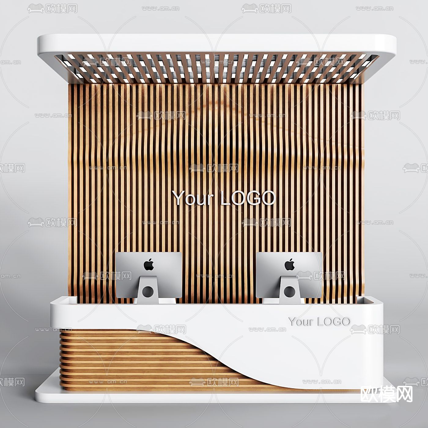 现代办公前台接待台3d模型下载（渲染图1）