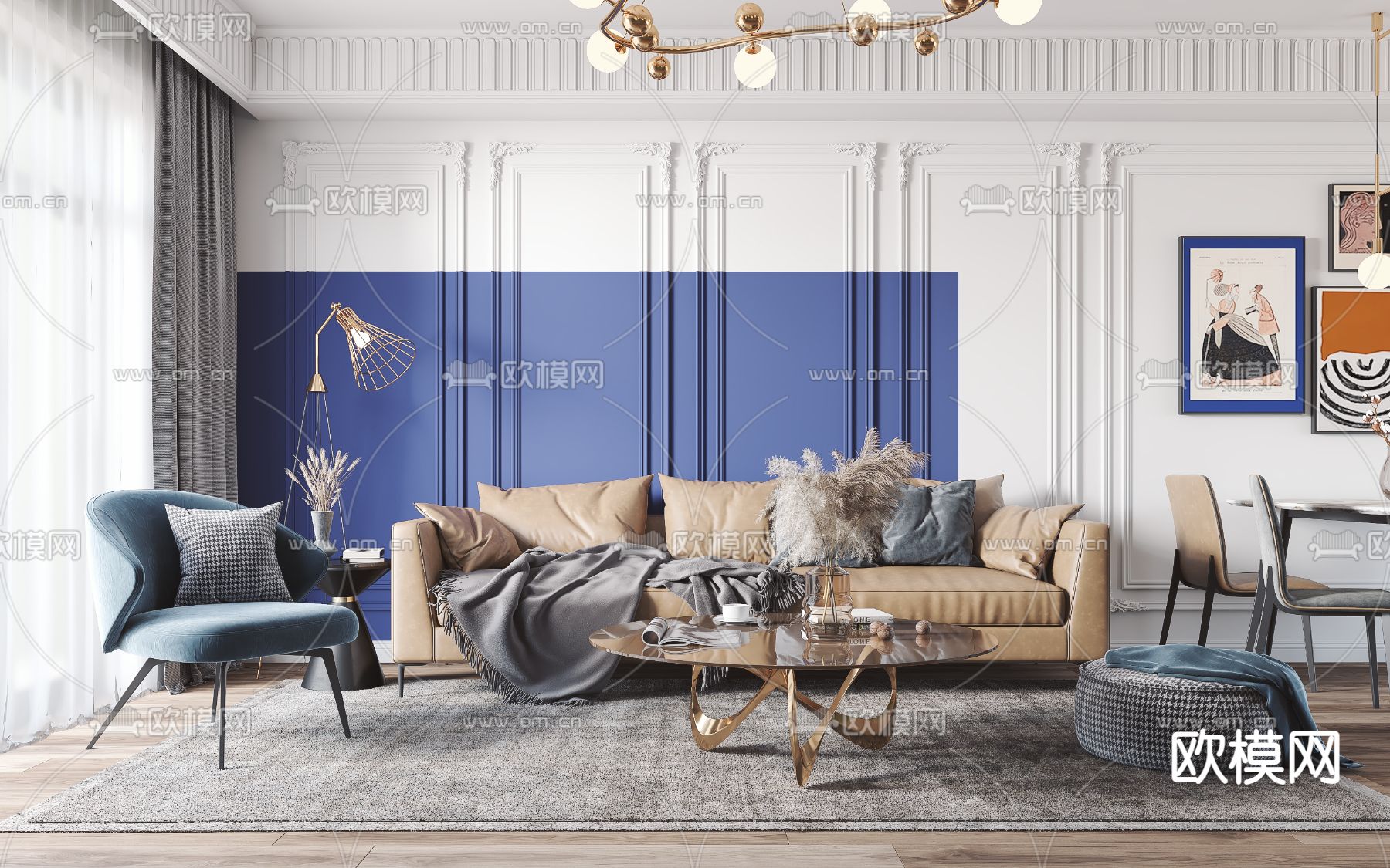 欧式客餐厅3d模型下载（渲染图3）