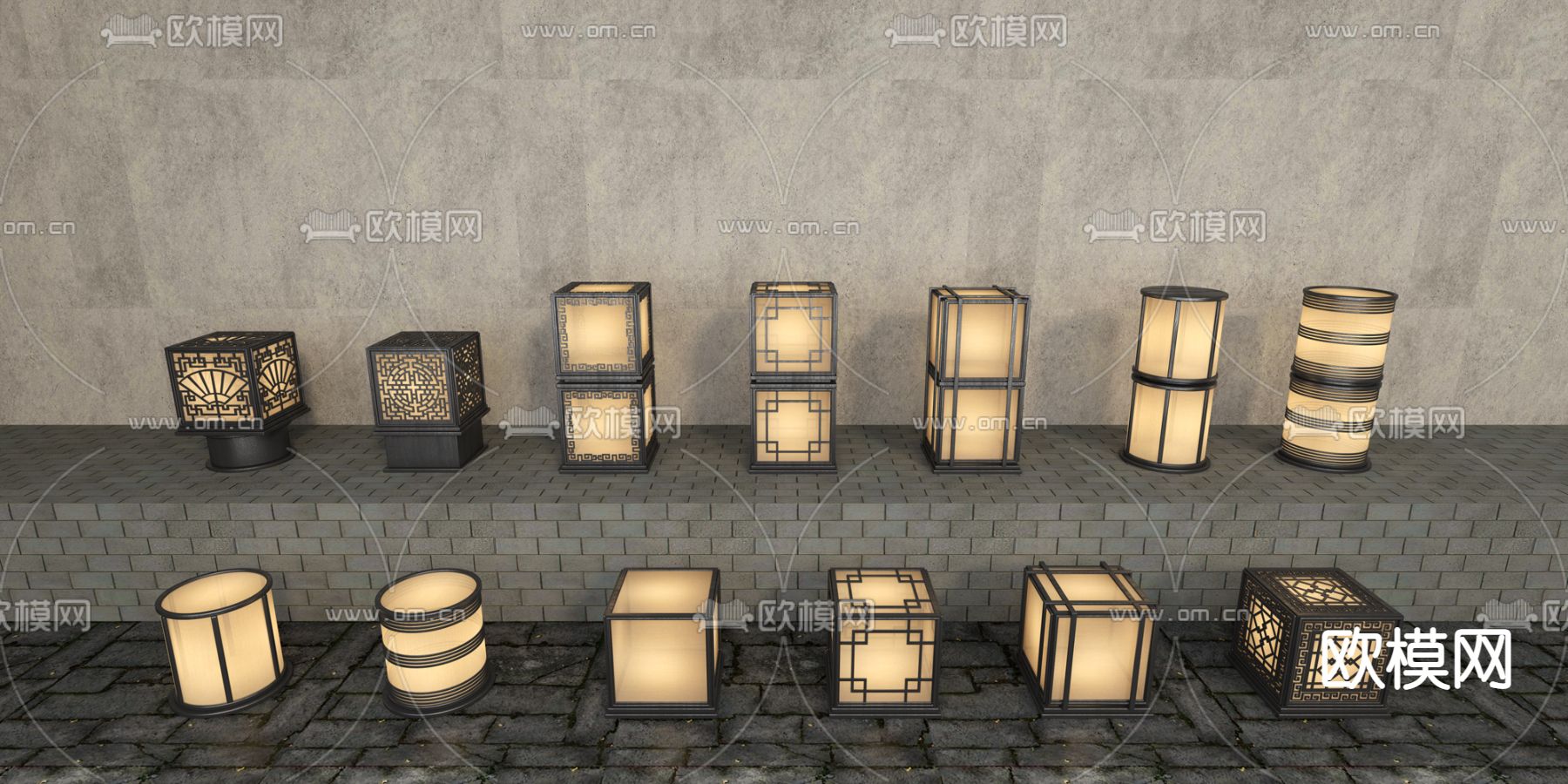 新中式草坪灯地灯户外灯3d模型下载