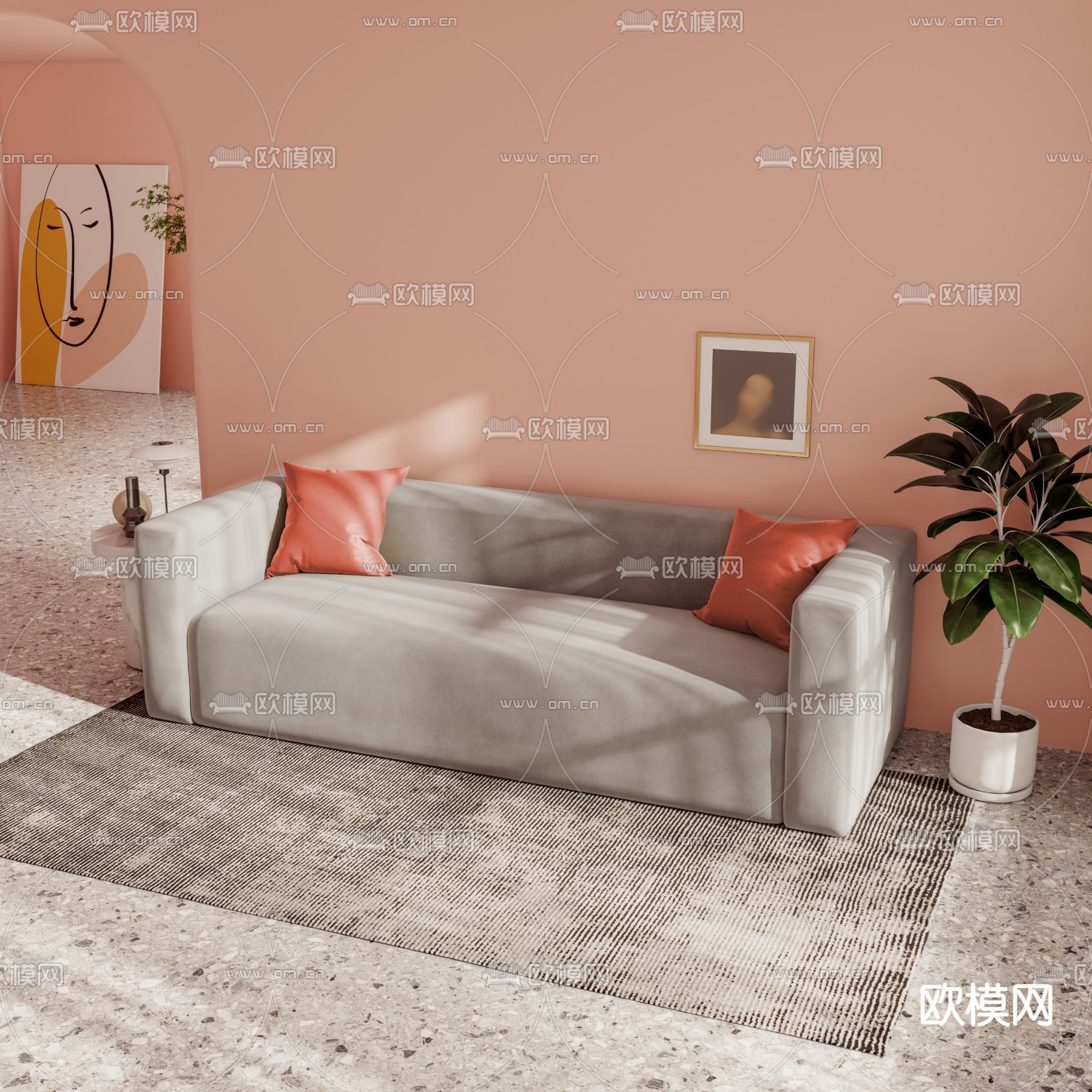 现代布艺双人沙发3d模型