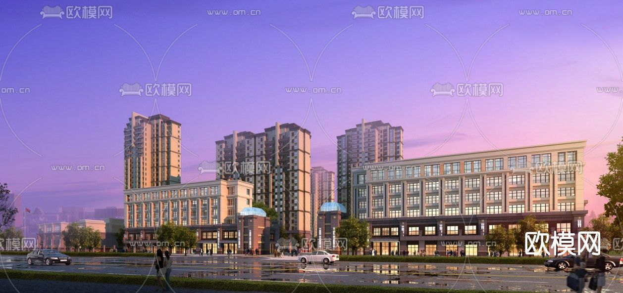 现代商业街夜景su模型
