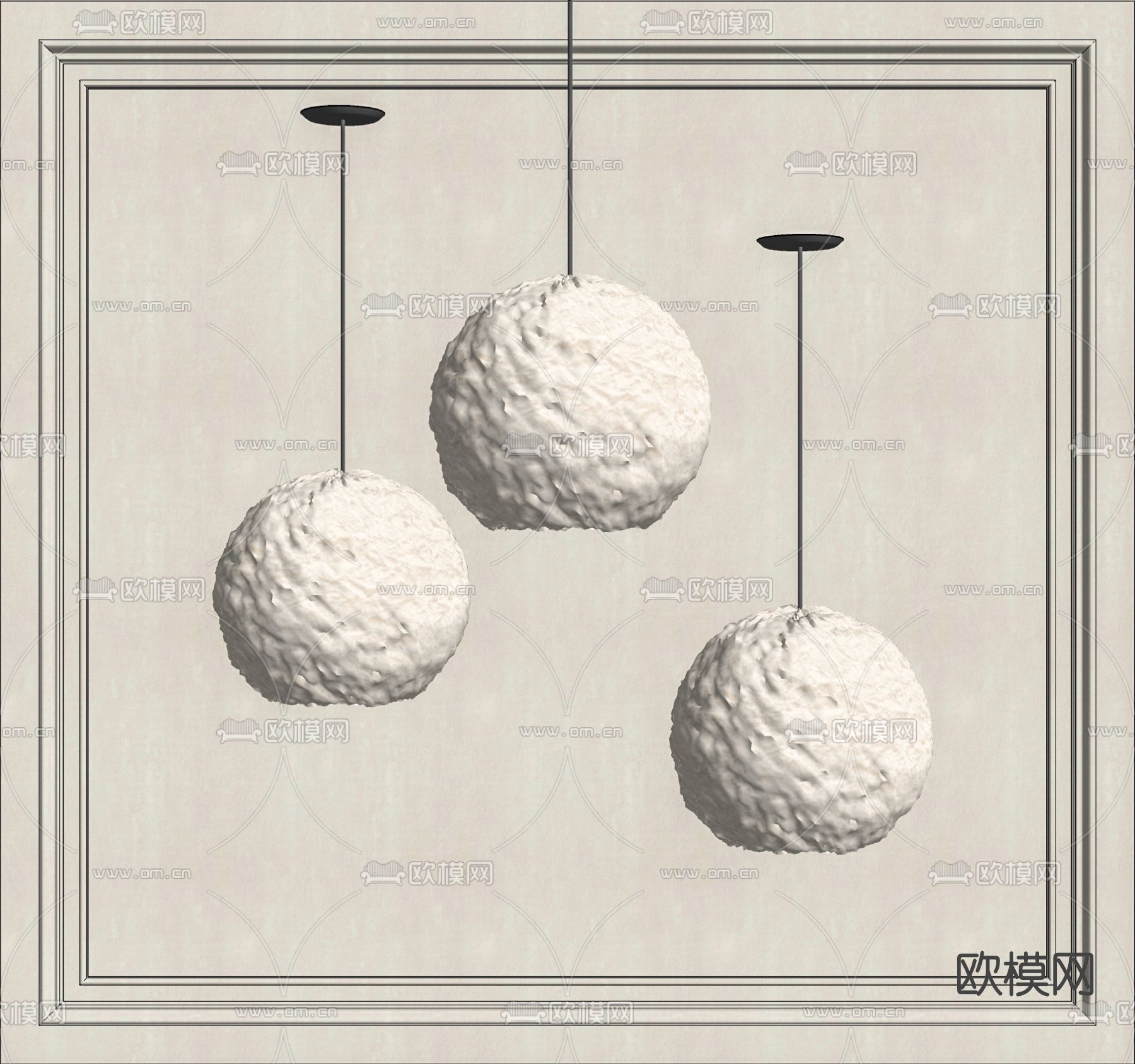 侘寂风球形吊灯su模型下载（渲染图2）