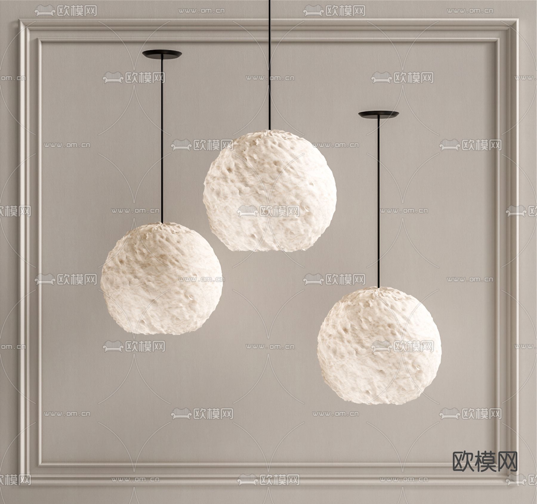 侘寂风球形吊灯su模型下载（渲染图1）