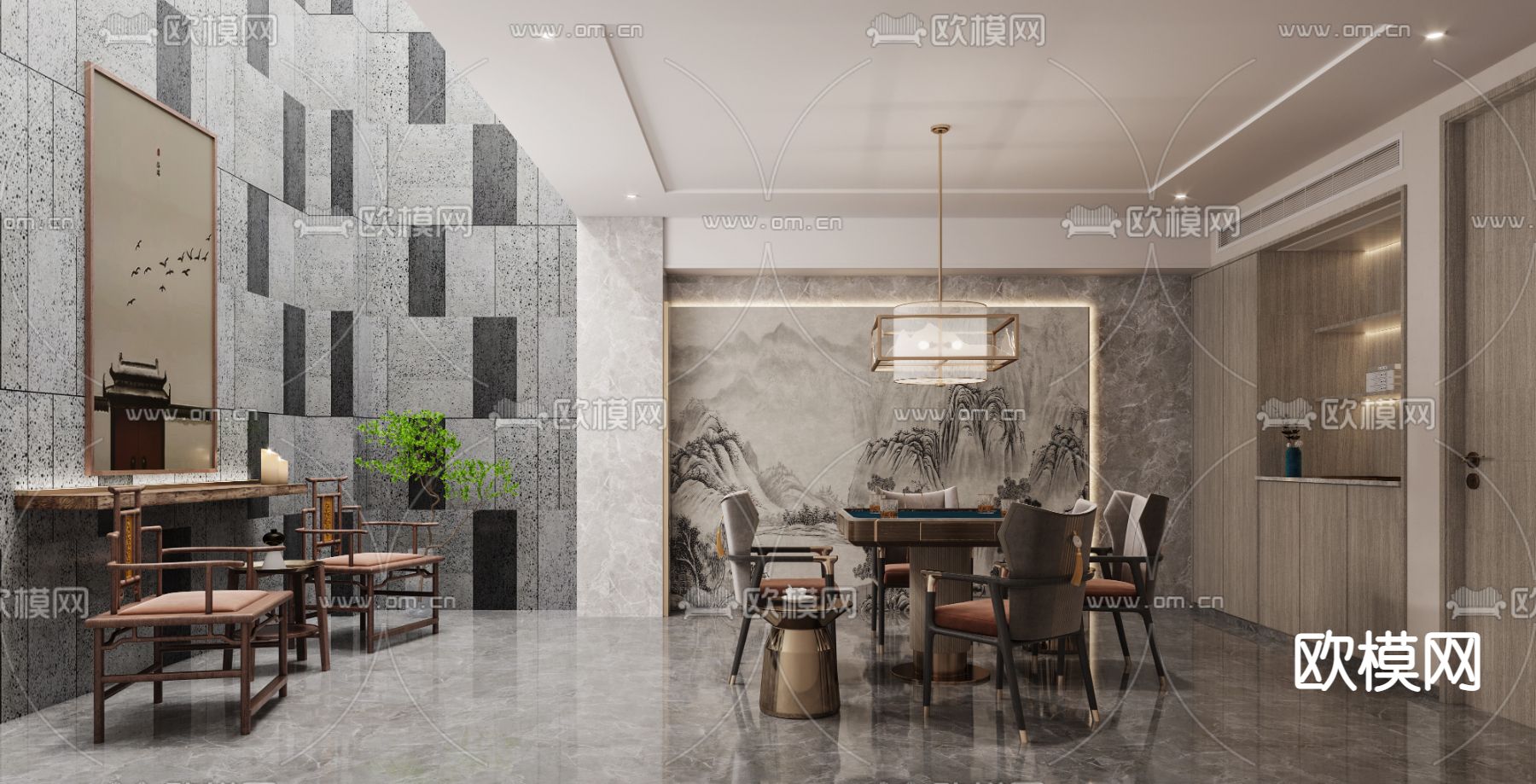 新中式棋牌室3d模型下载