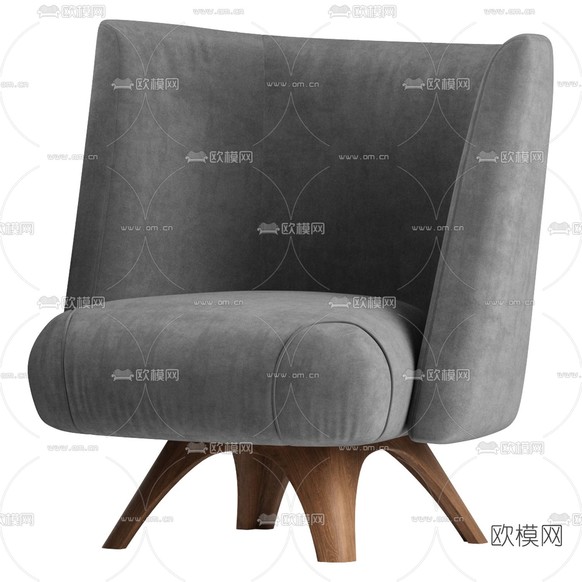 现代布艺单人沙发3d模型下载(渲染图1)