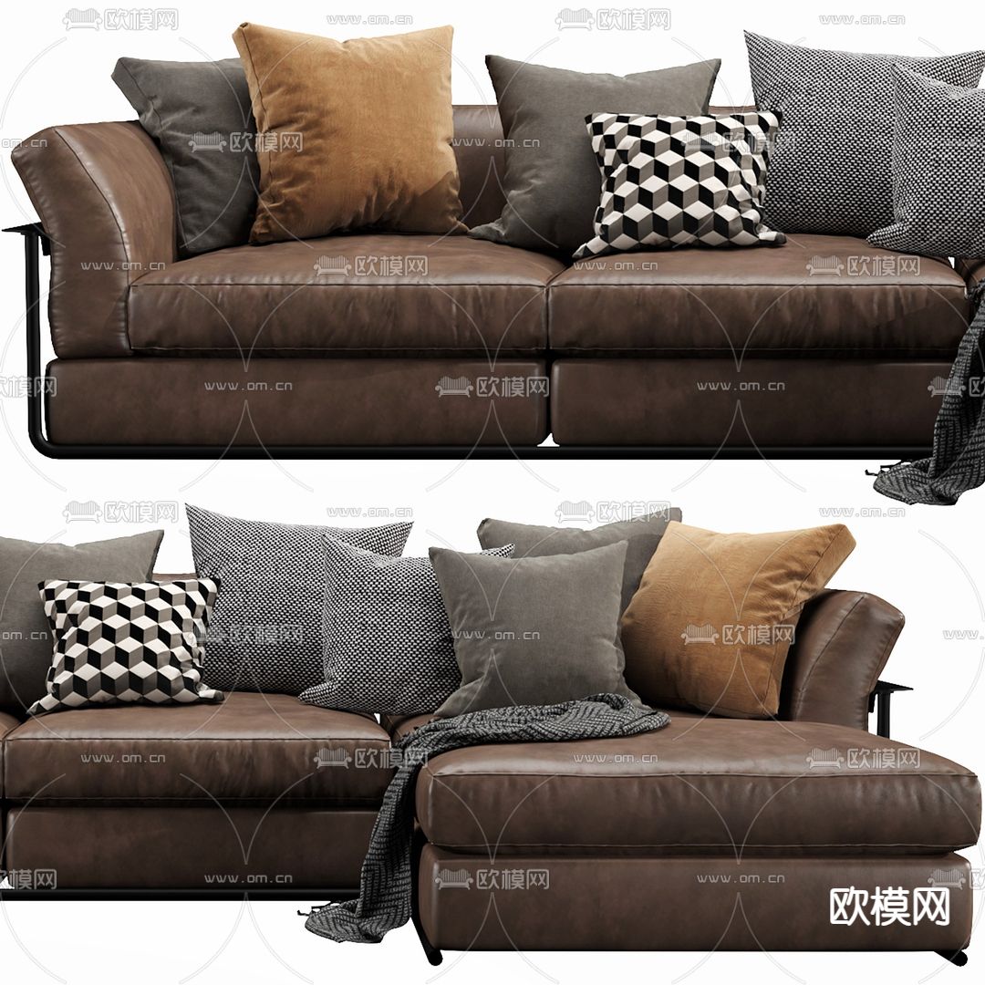 现代皮革转角沙发3d模型下载（渲染图4）
