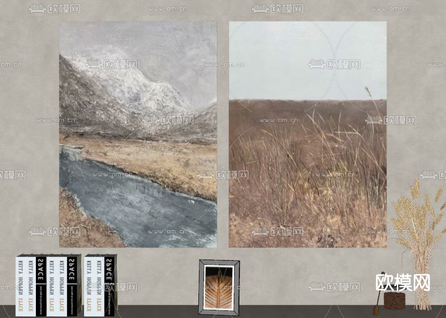 侘寂装饰画挂画su模型下载（渲染图2）