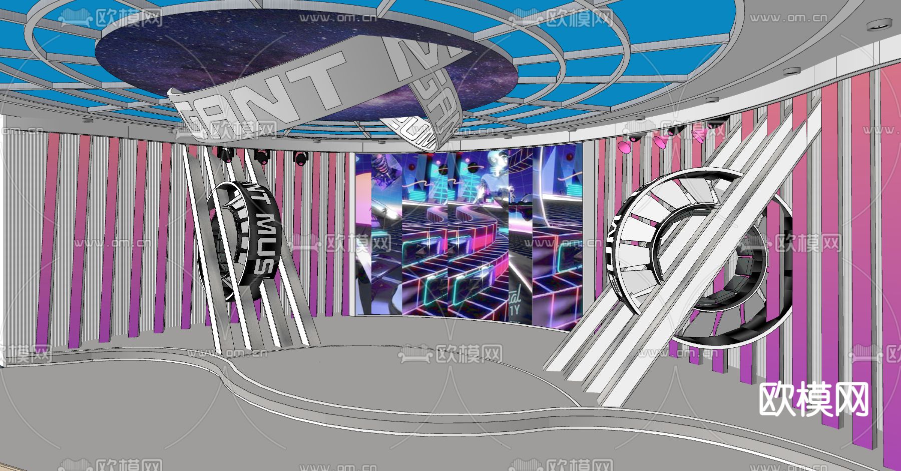 现代科技星球潮流舞台su模型下载（渲染图2）