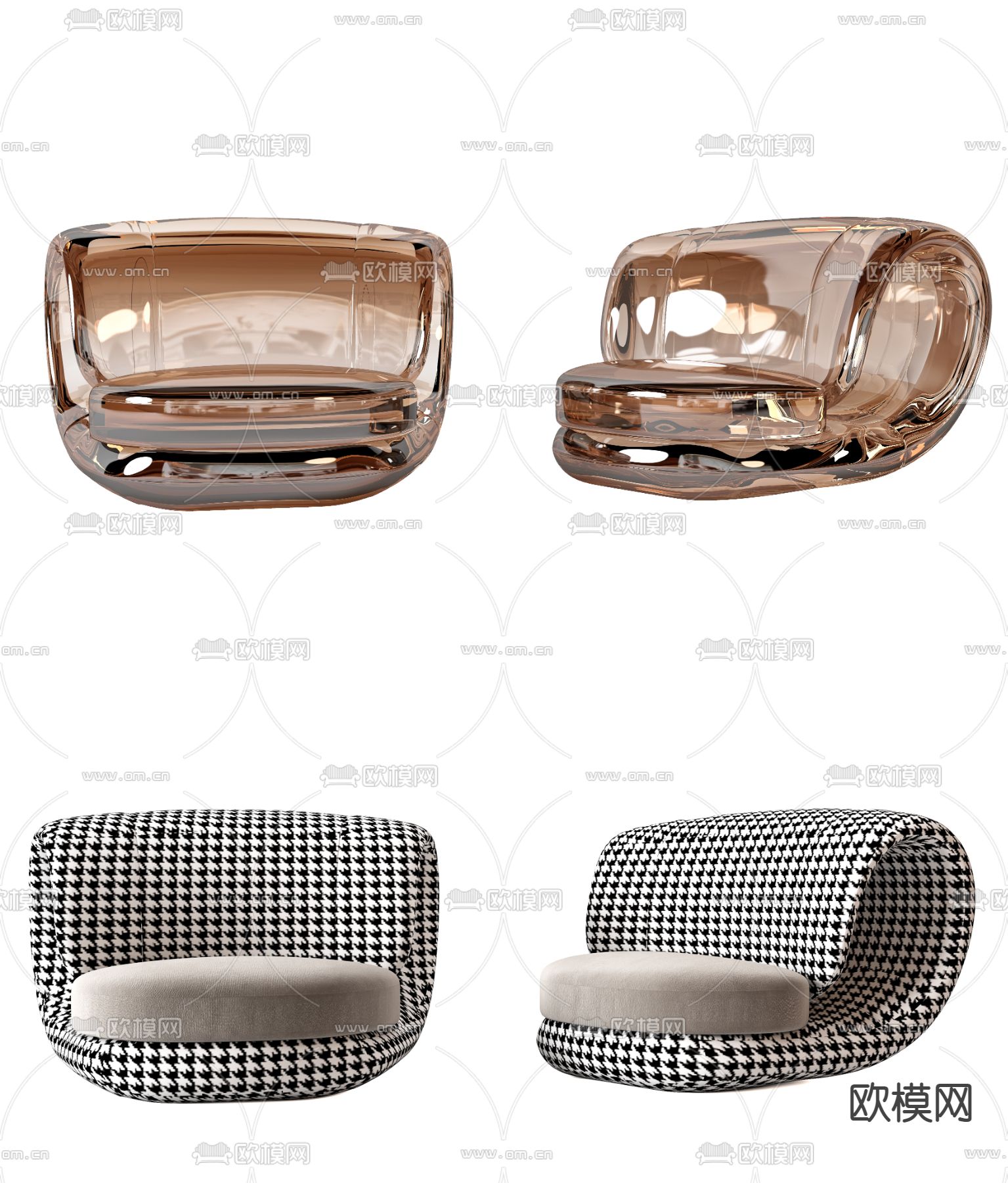 现代透明亚克力休闲沙发3d模型下载（渲染图1）