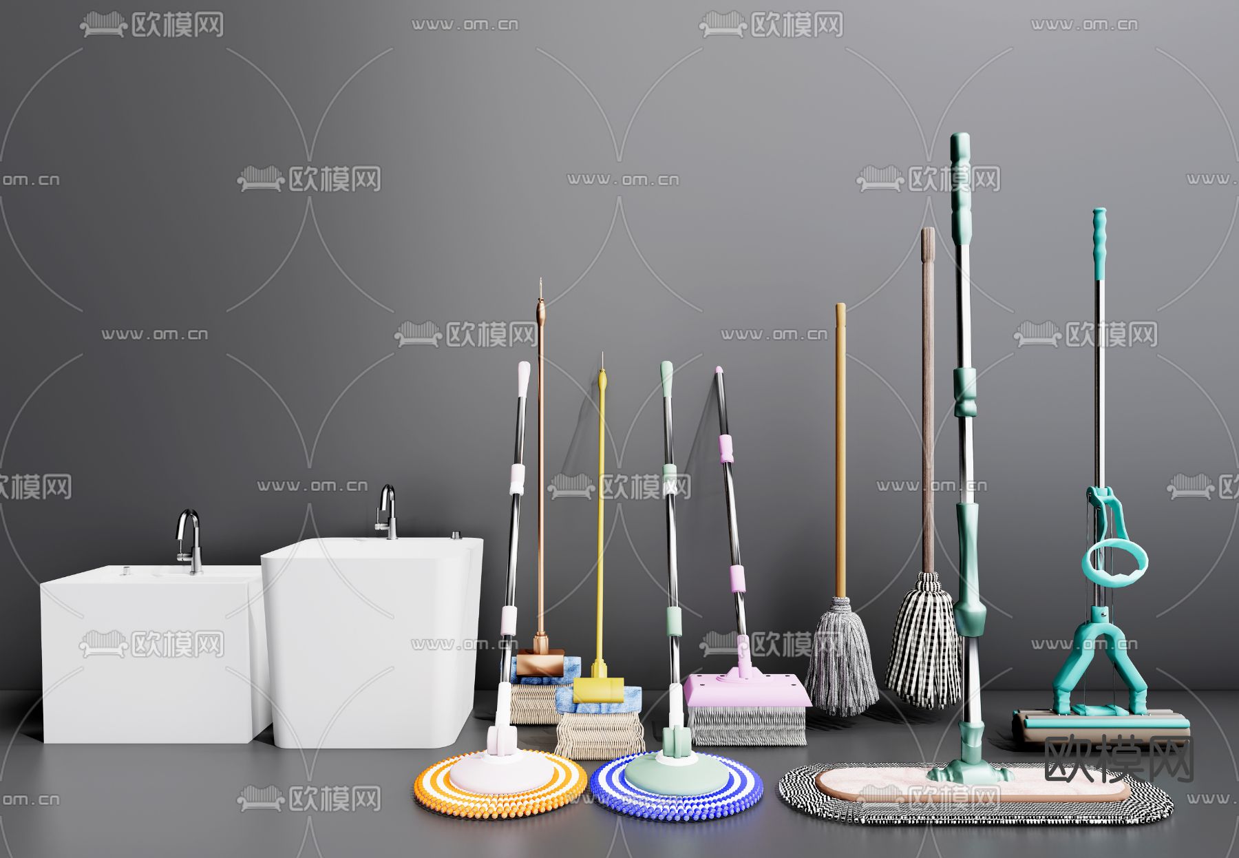 现代拖把su模型下载（渲染图1）