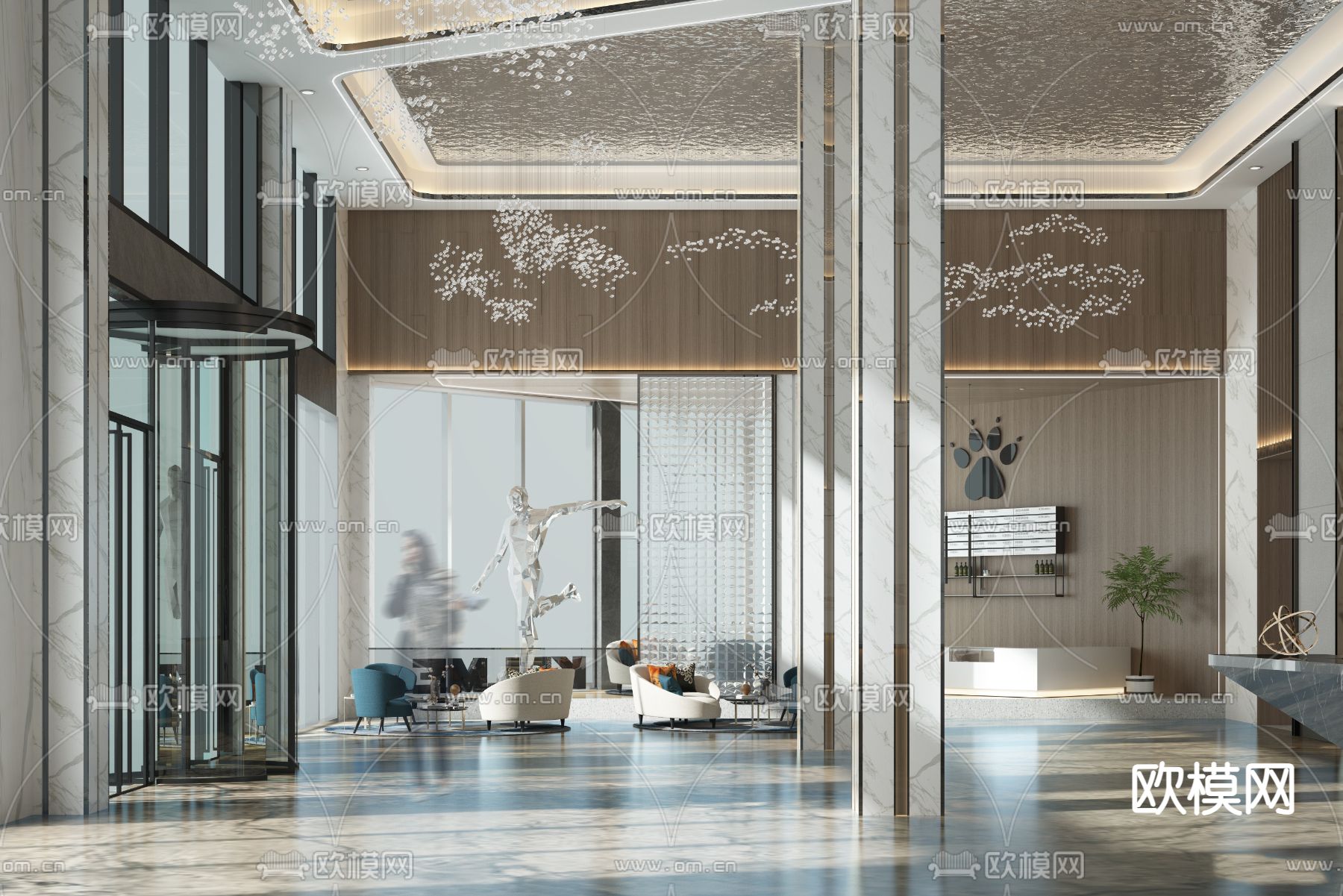 现代酒店大堂前台3d模型