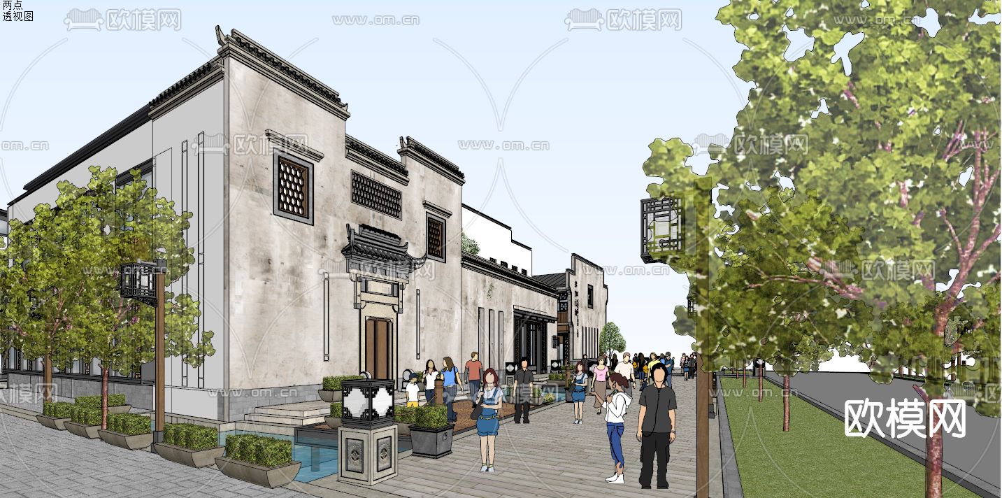 新中式商业街su模型