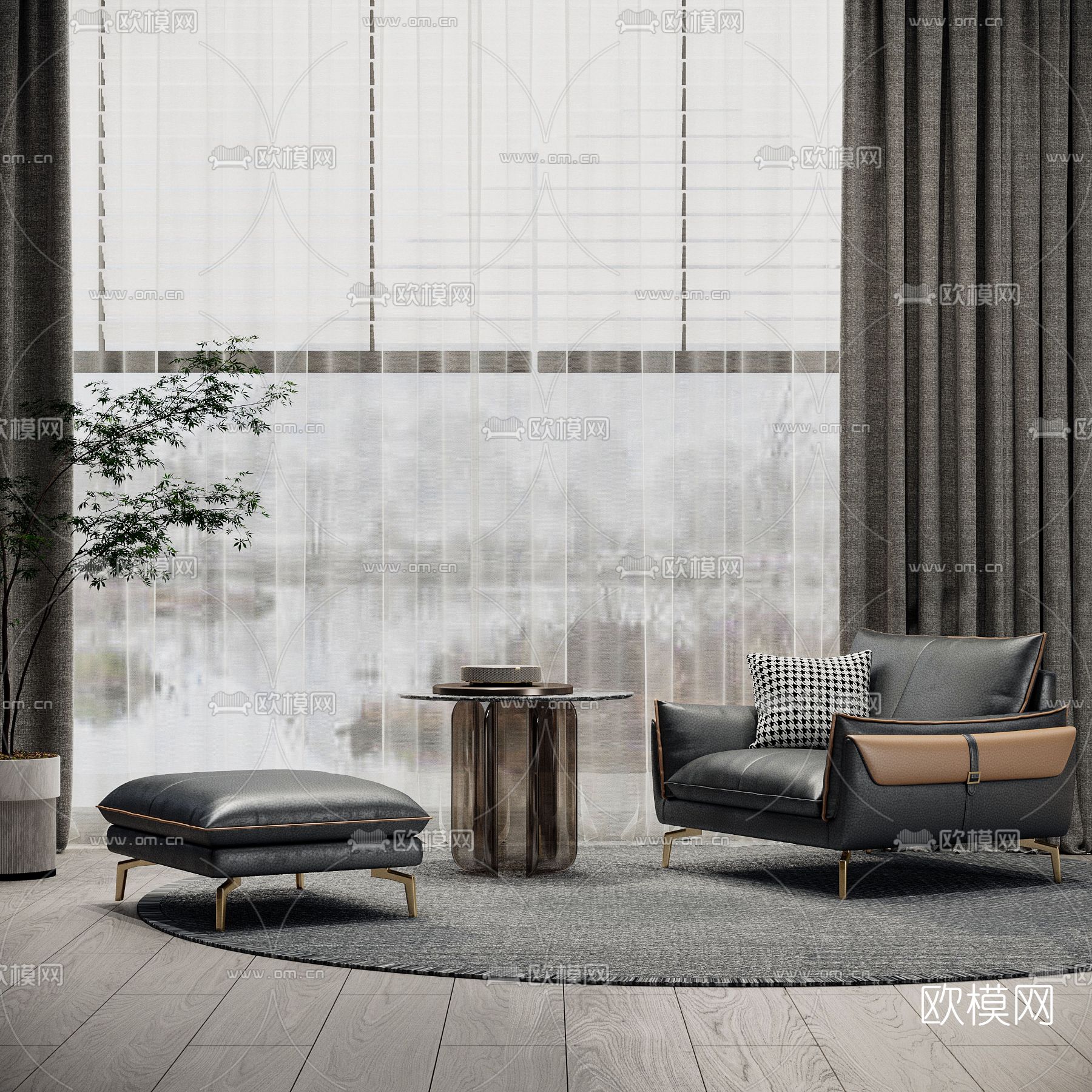 现代皮革单人沙发3d模型下载