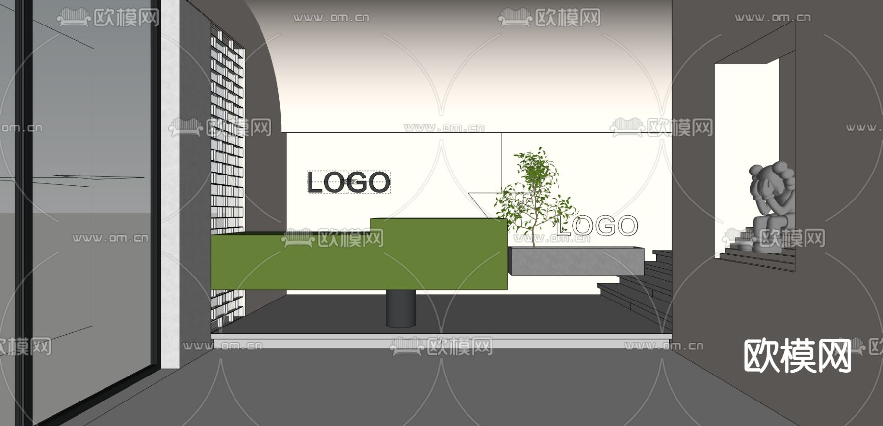 现代接待前台su模型下载（渲染图2）