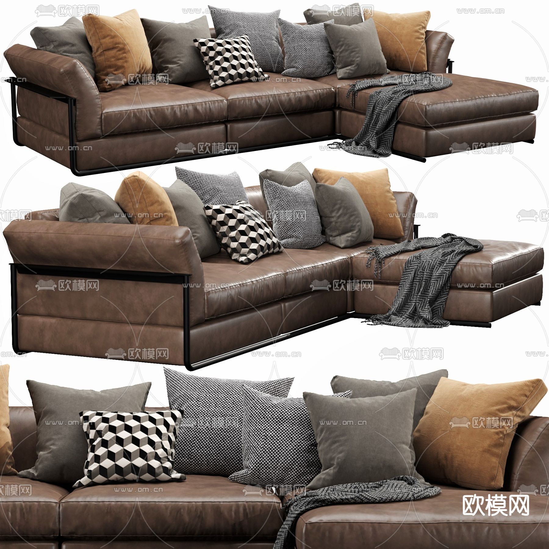 现代皮革转角沙发3d模型下载（渲染图2）