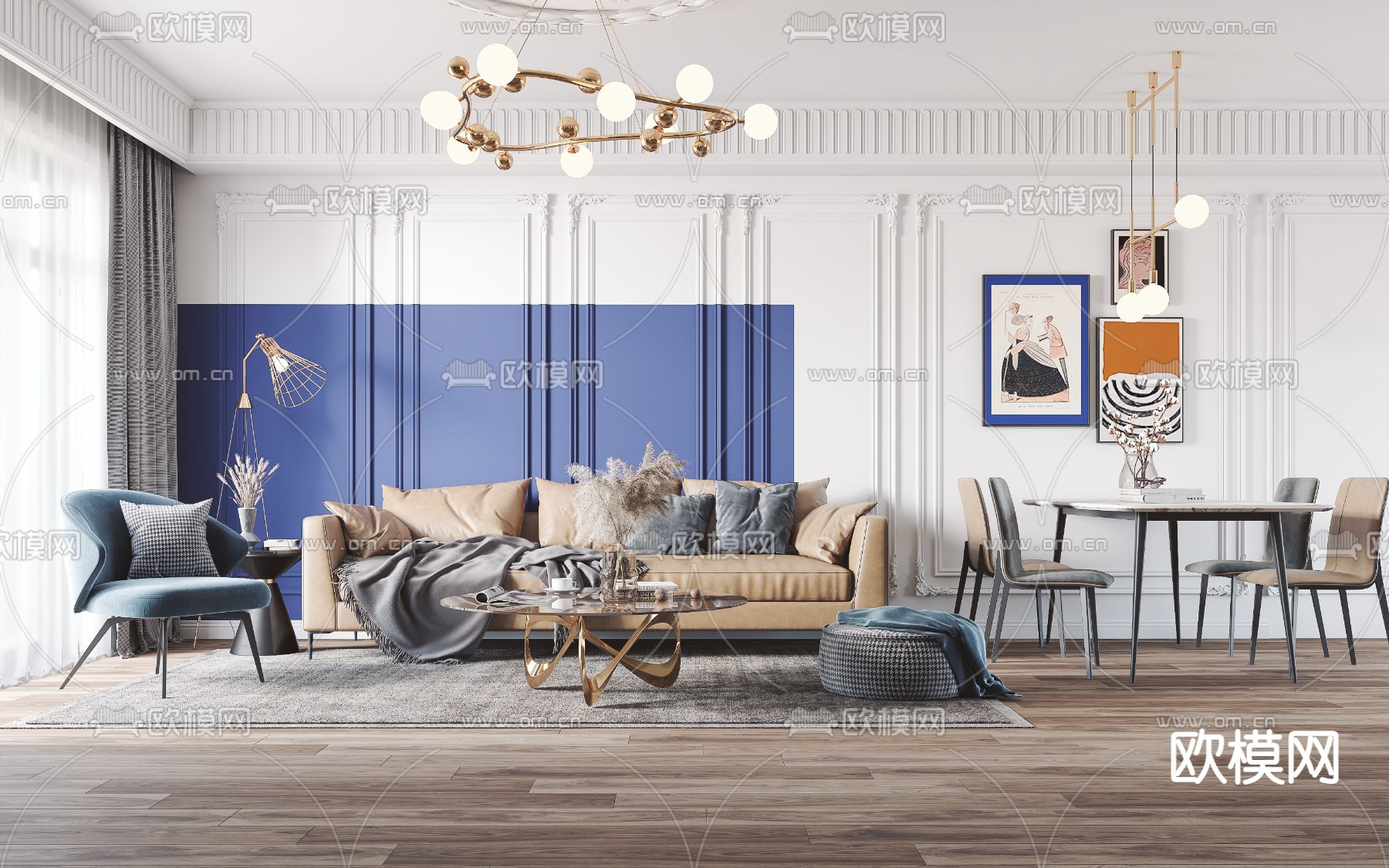 欧式客餐厅3d模型下载（渲染图1）