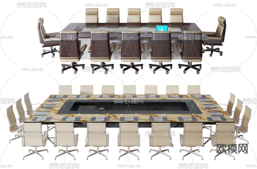现代大理石大会议桌3d模型下载