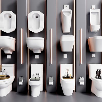  现代马桶蹲便器小便斗su模型 