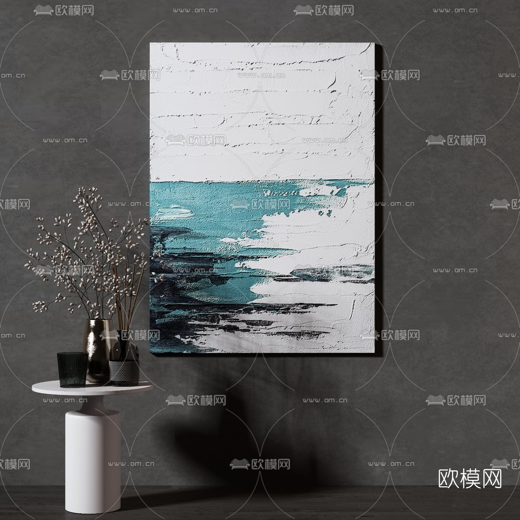 侘寂抽象装饰挂画3d模型下载