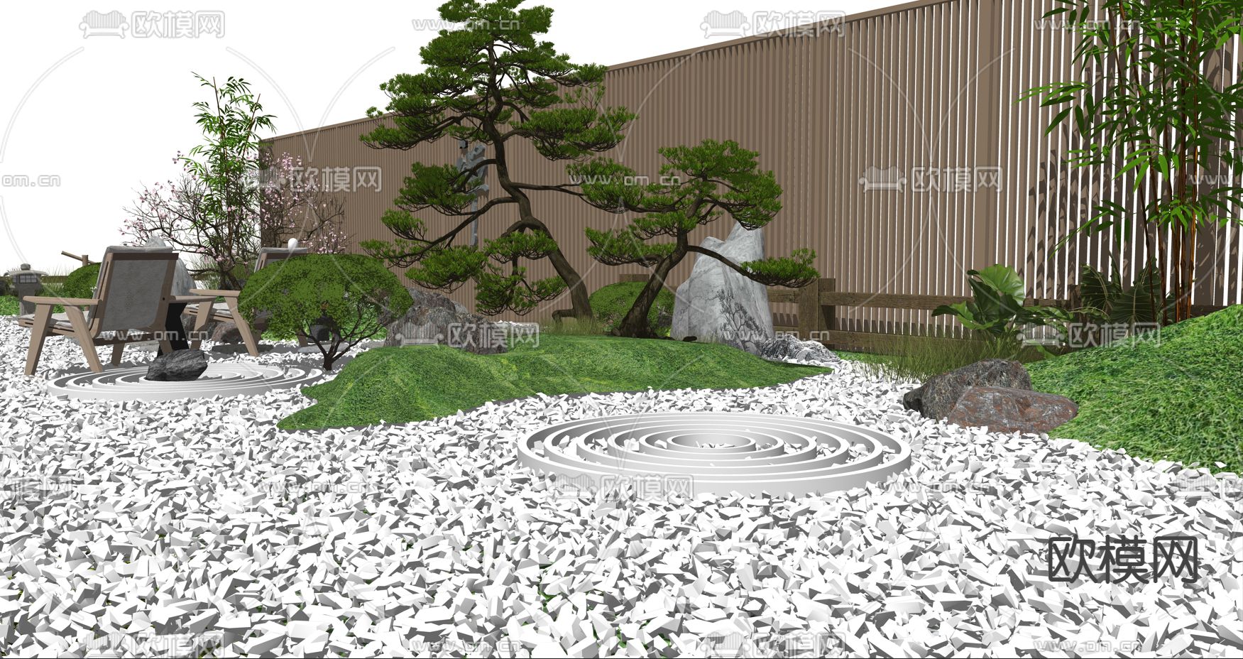 新中式庭院景观su模型下载（渲染图3）