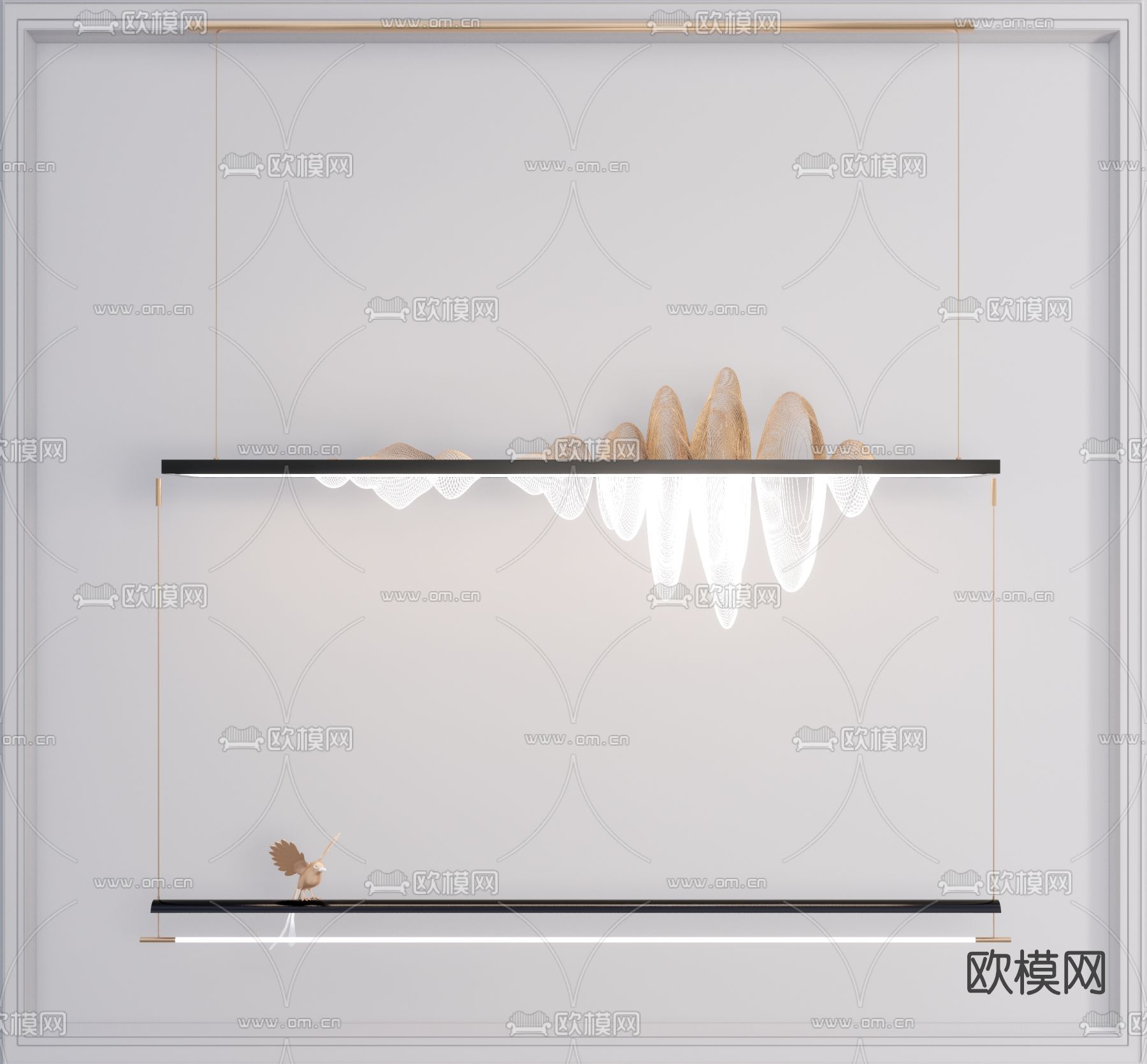 新中式吊灯装饰灯su模型下载（渲染图1）