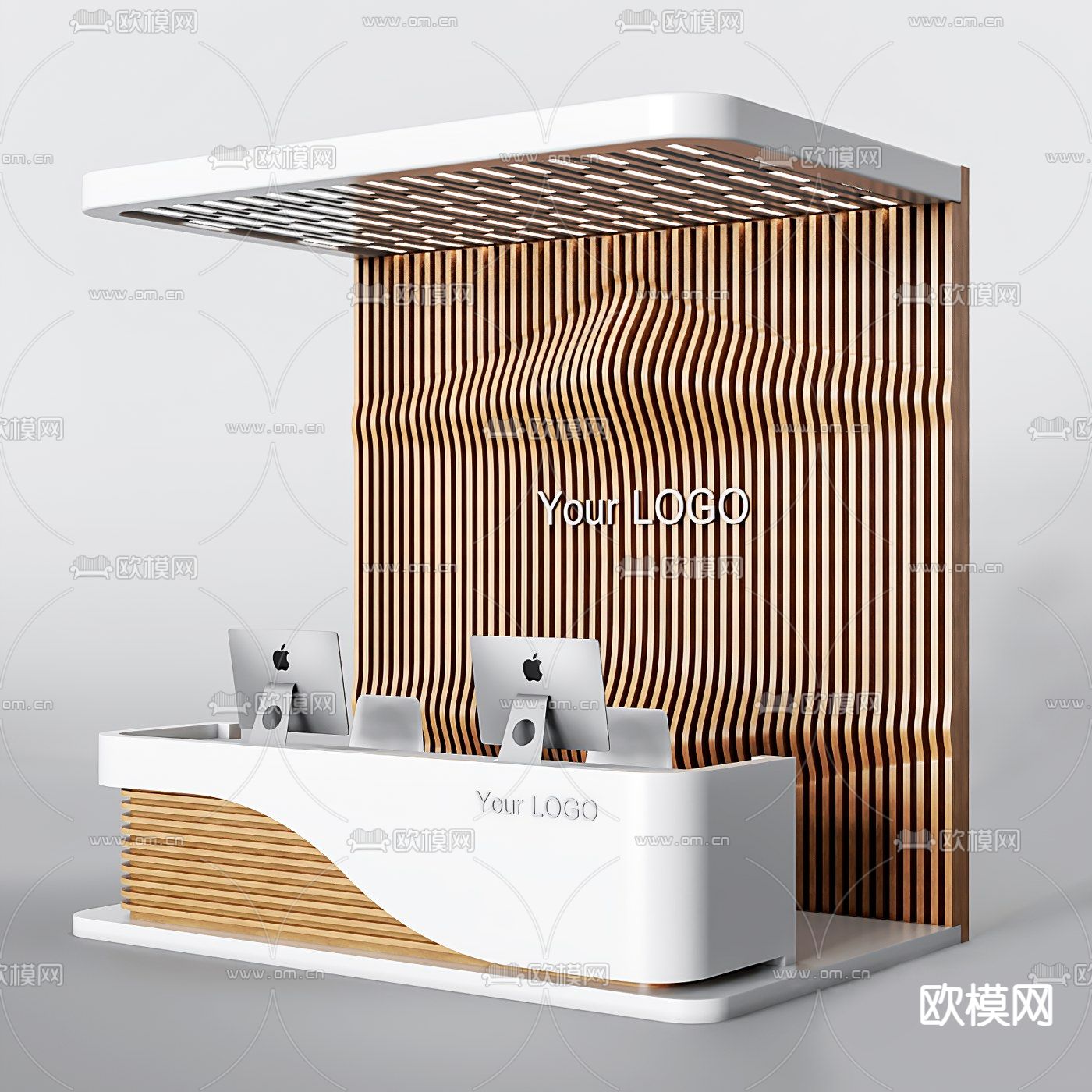 现代办公前台接待台3d模型下载（渲染图2）
