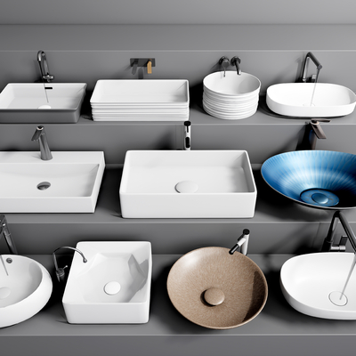  现代洗手台盆su模型 