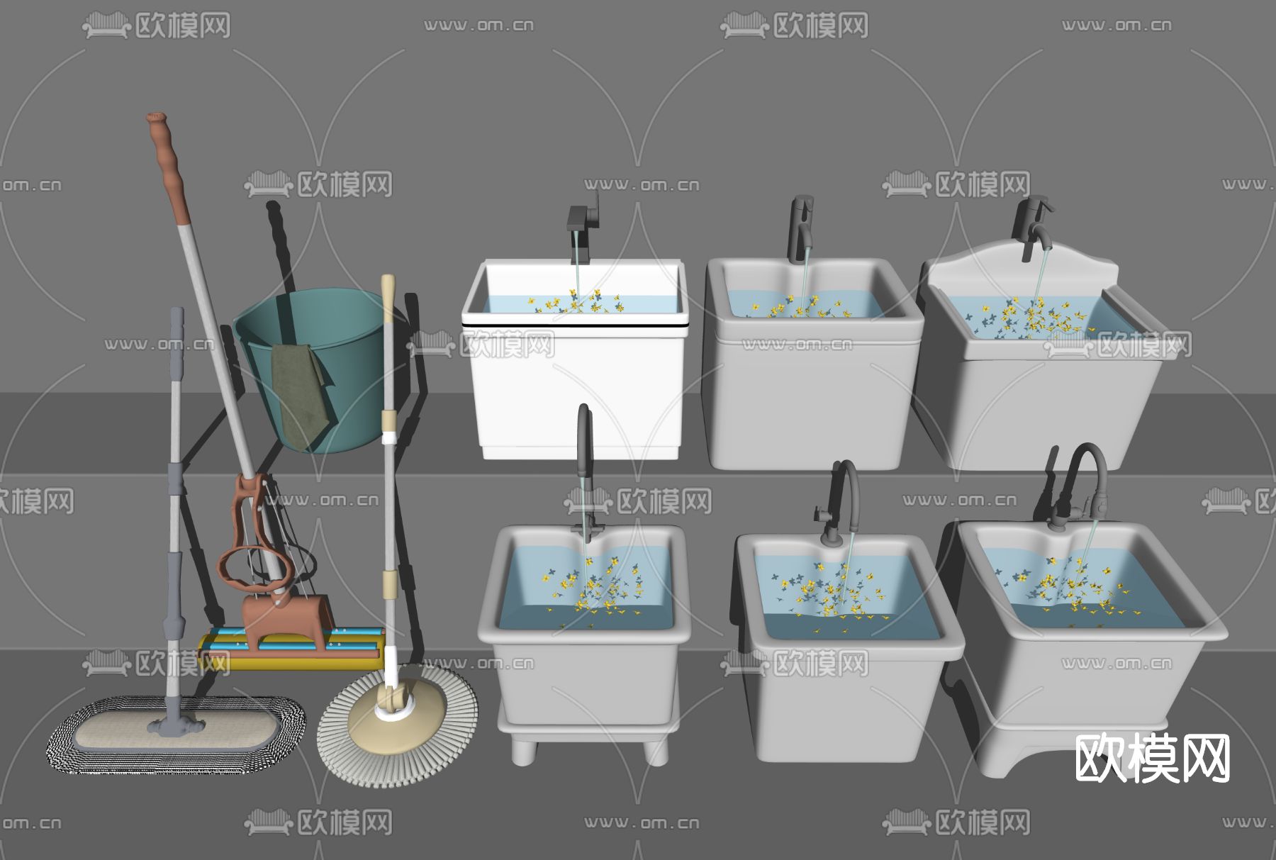 现代拖把池su模型下载（渲染图2）