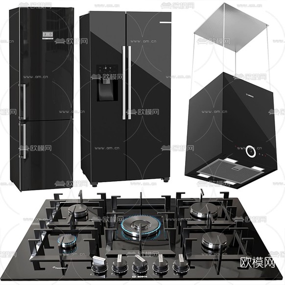 现代煤气灶冰箱饮水机3d模型下载(渲染图1)