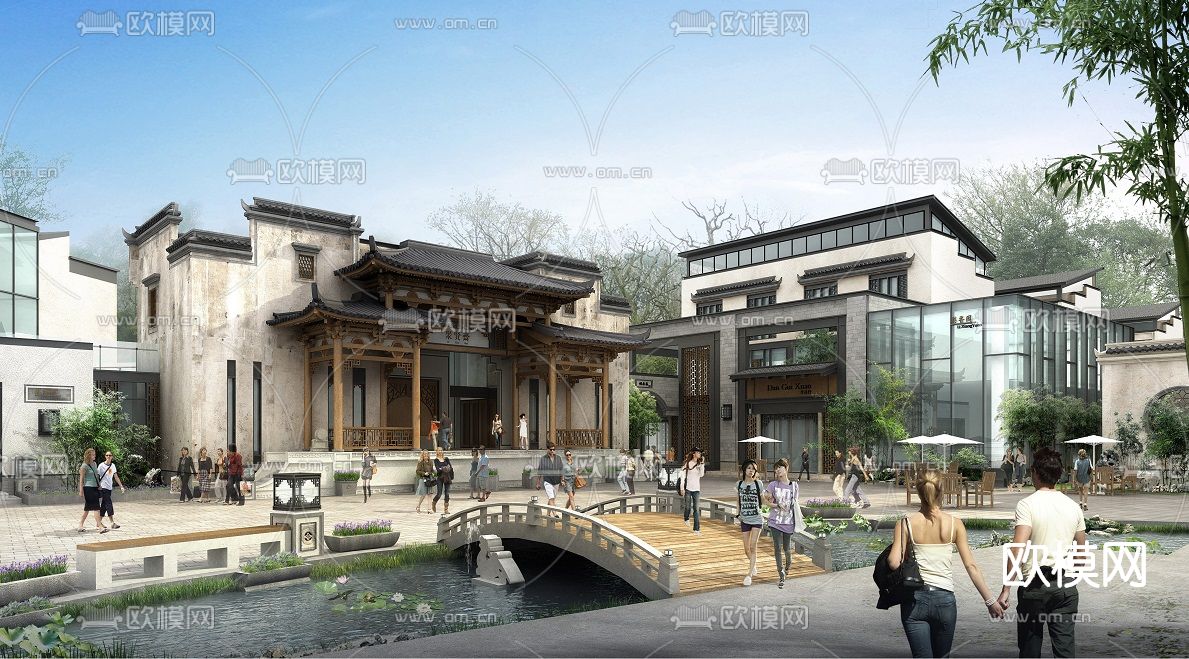 新中式商业街su模型