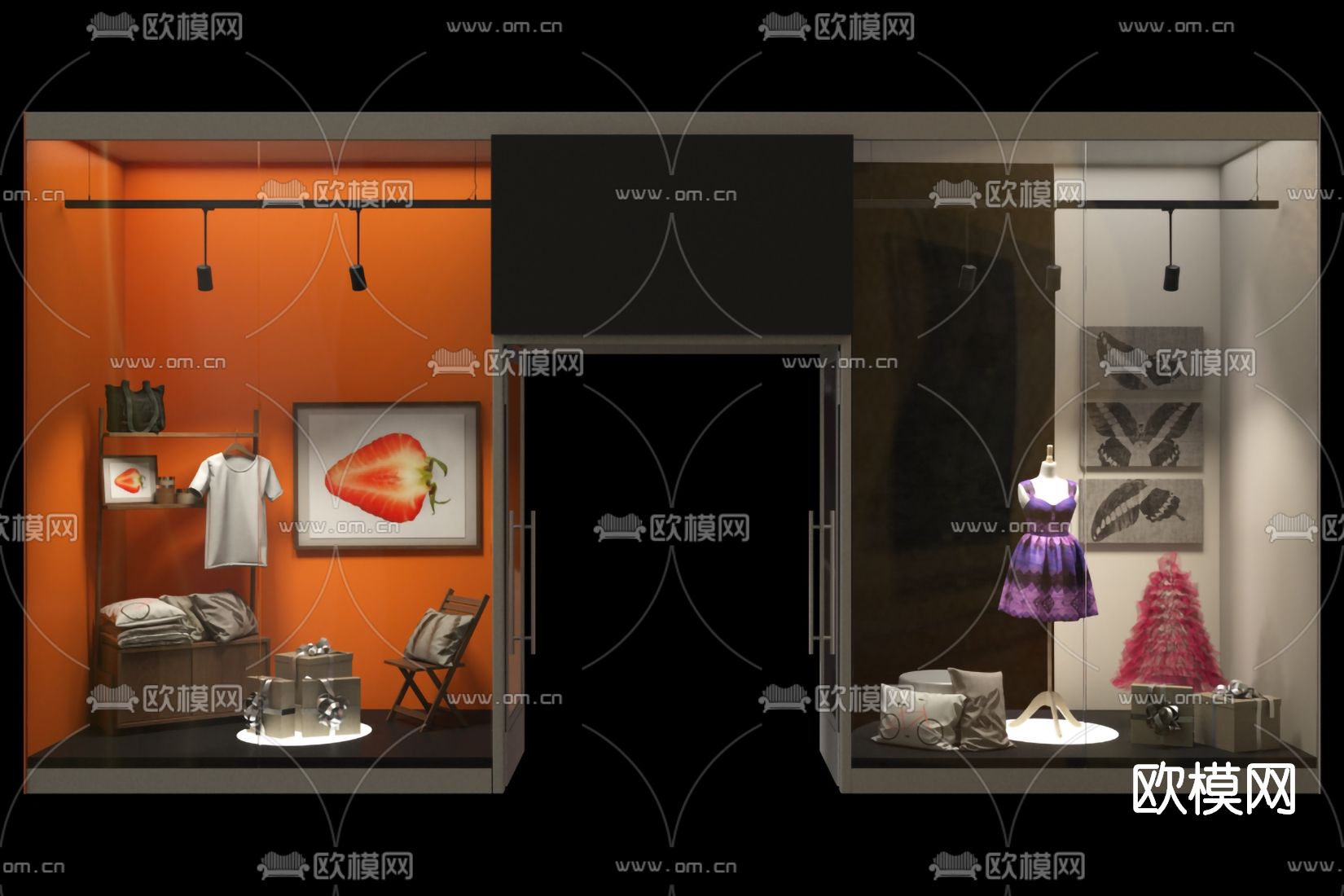 现代服装橱窗su模型下载（渲染图1）