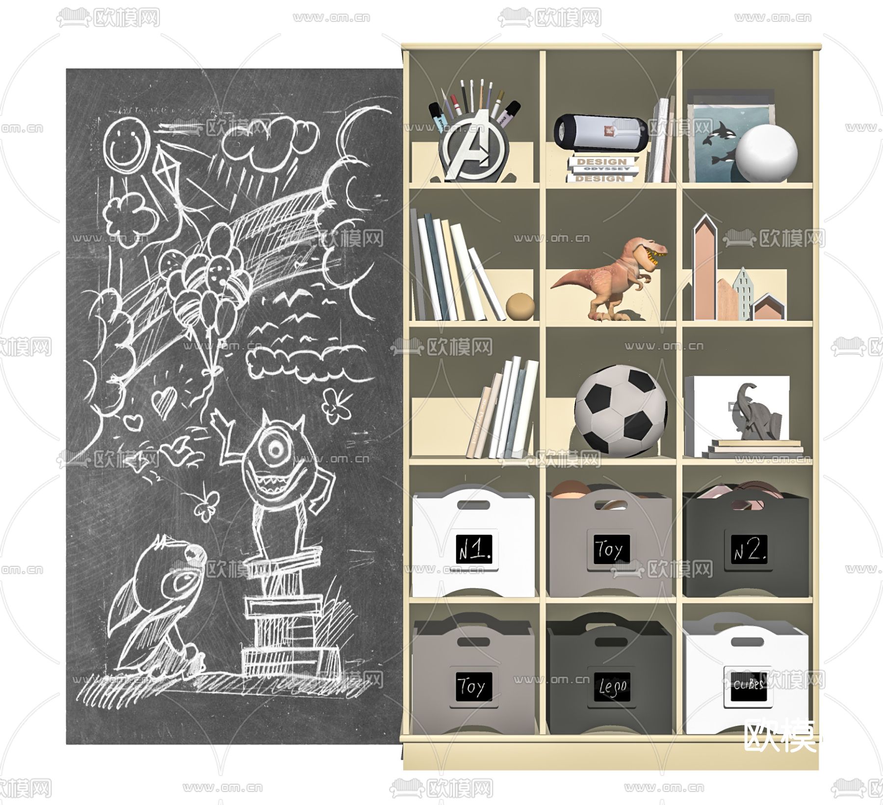 现代儿童储物柜su模型下载