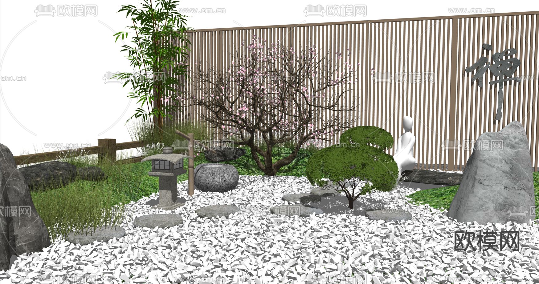 新中式庭院景观su模型下载（渲染图4）