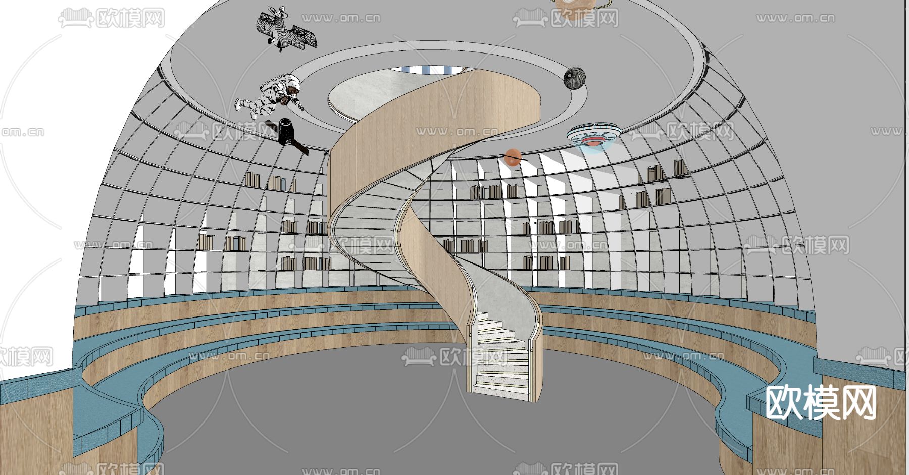 现代科技星球主题阅读室su模型下载（渲染图2）