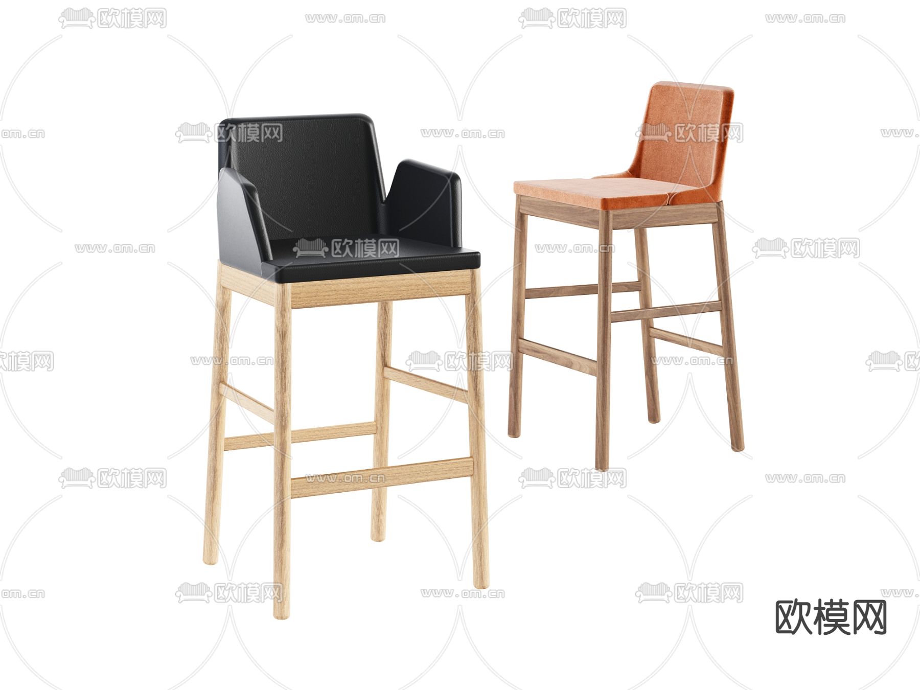 现代皮革吧椅3d模型